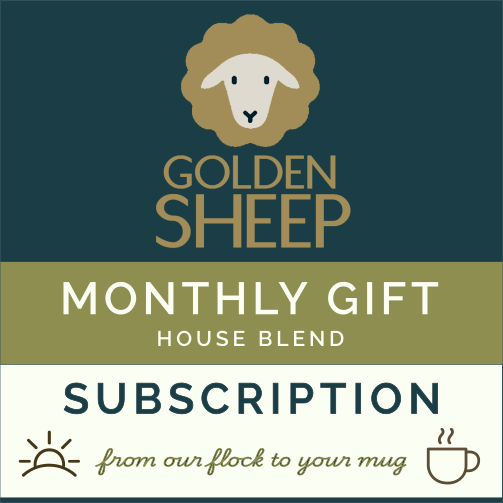 Advertisement for Golden Sheep Monthly Gift Subscription on a blue and green background