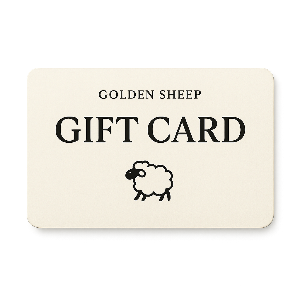 Gift card with 'Golden Sheep' branding and a sheep illustration on a white background
