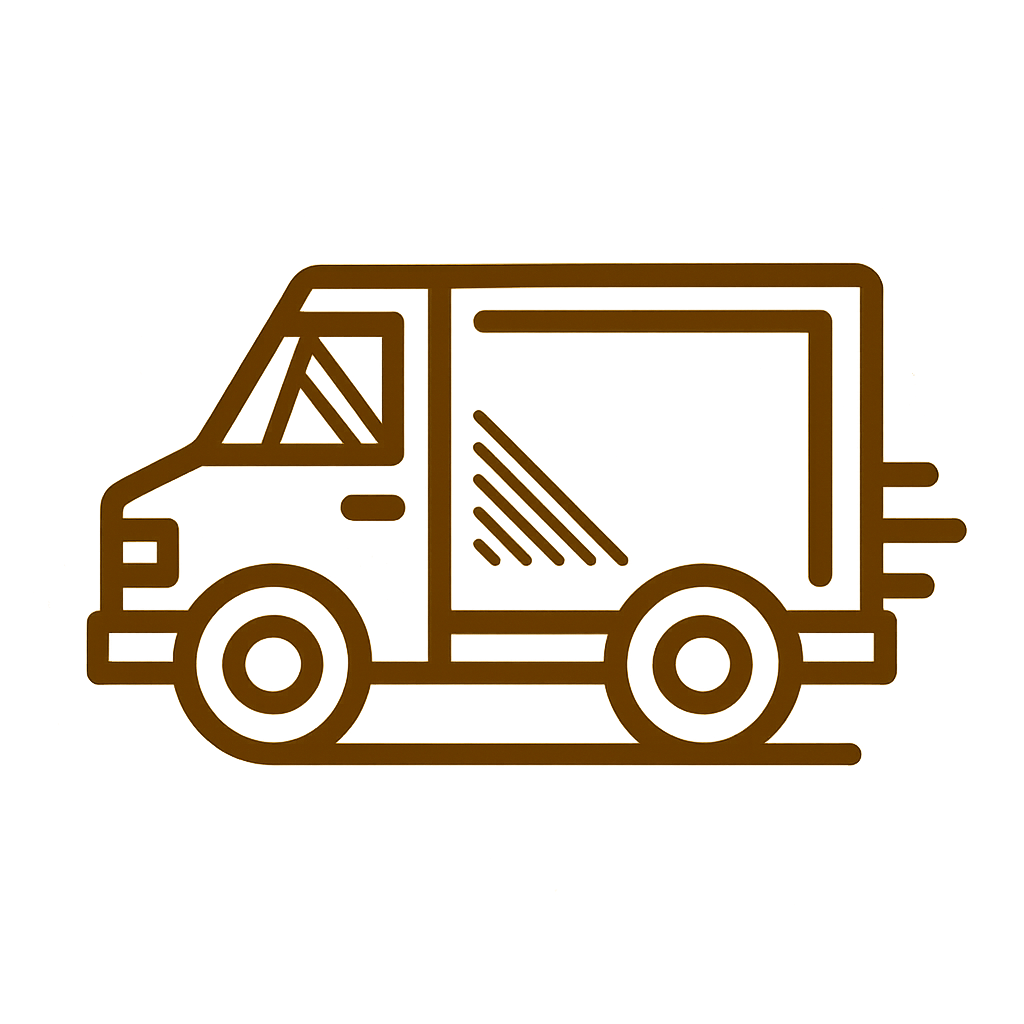 Brown outline of a delivery truck on a white background