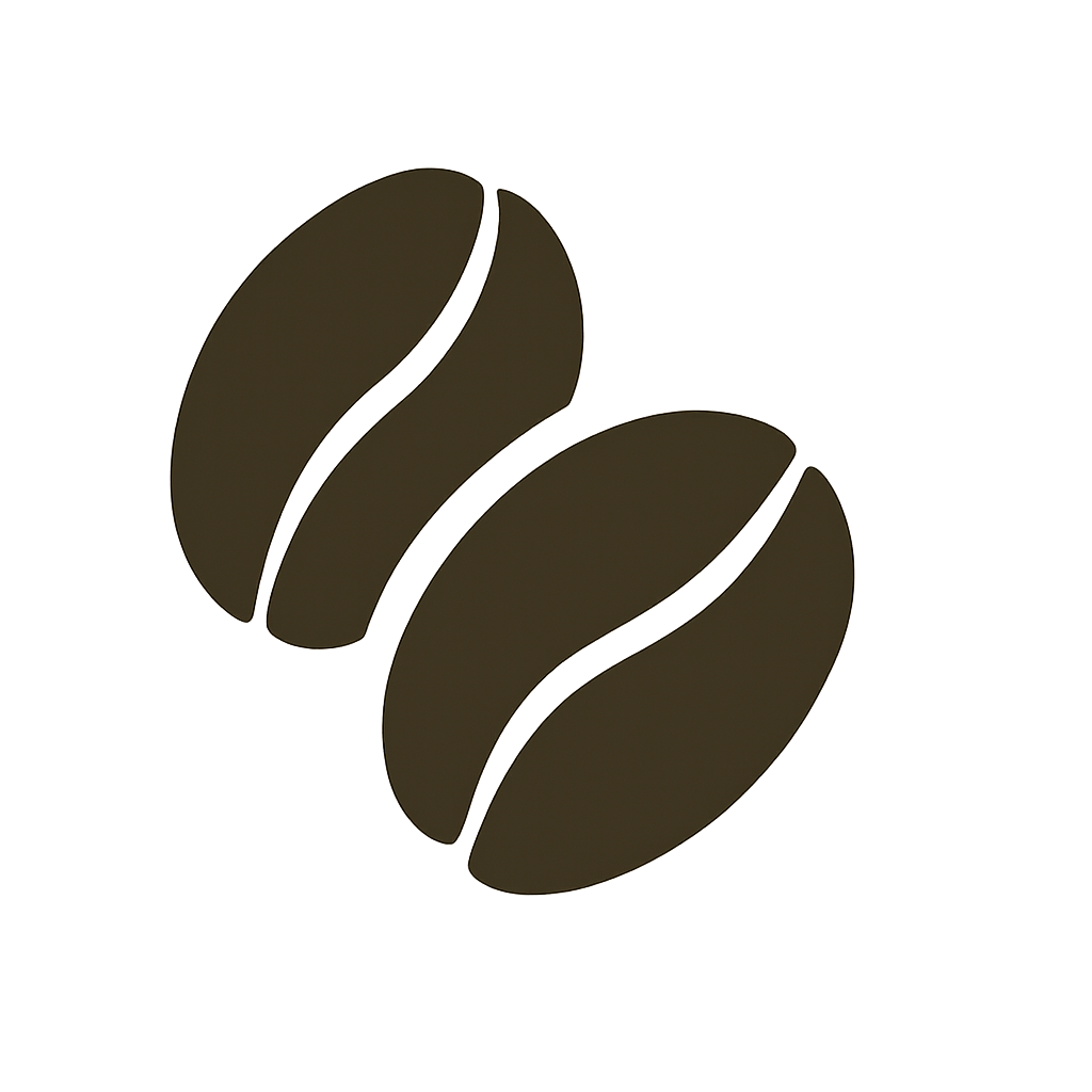 Two brown coffee beans on a white background