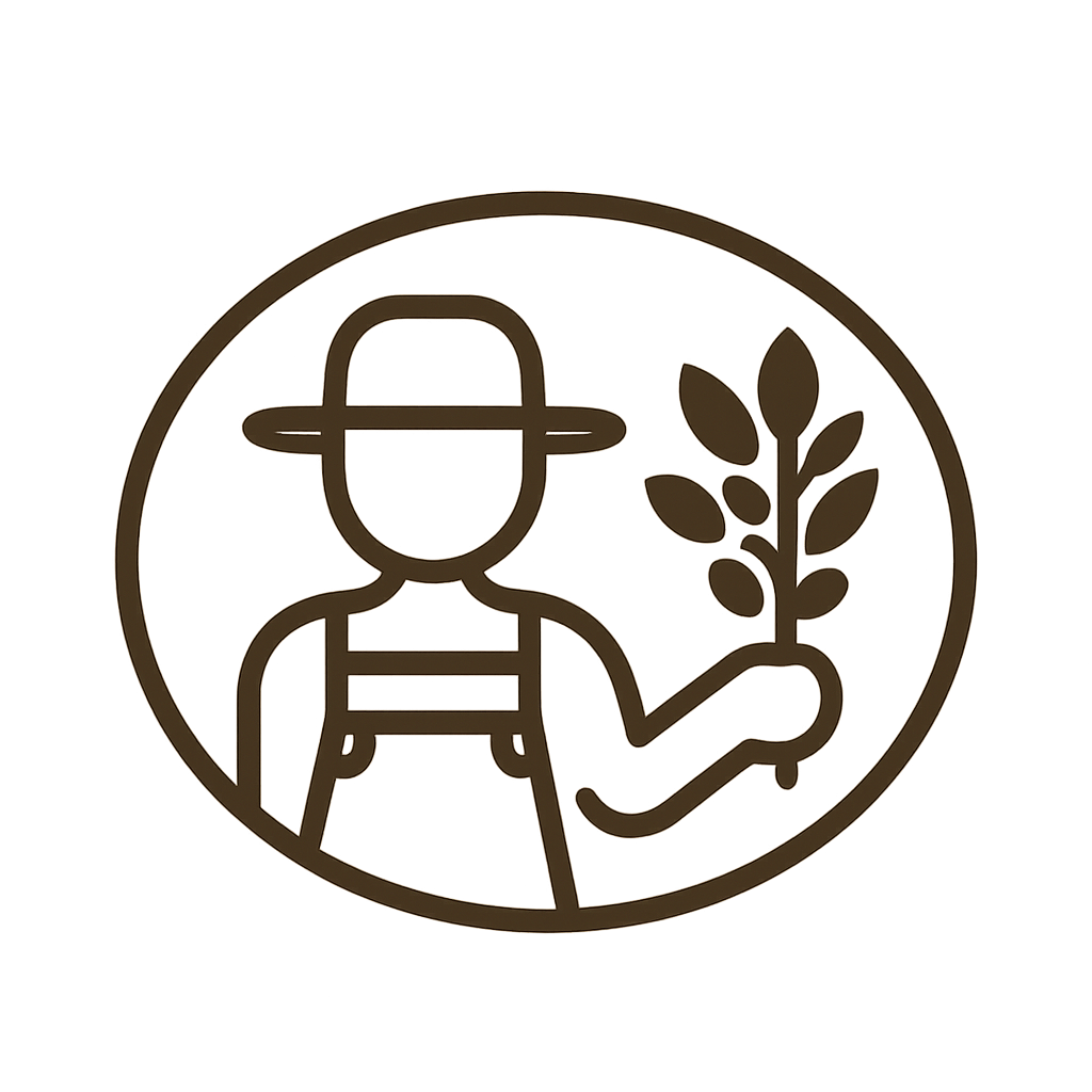 Icon of a farmer holding a plant in a circular outline