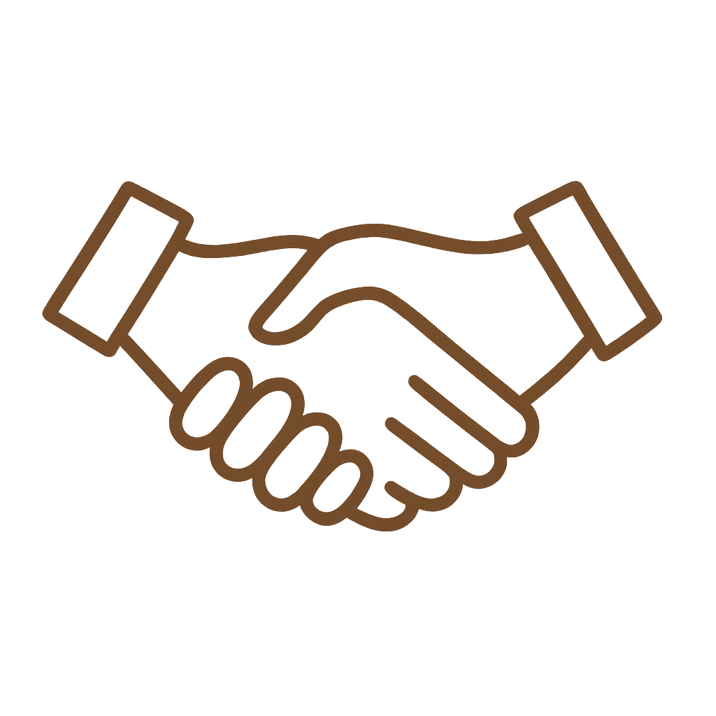 Illustration of a handshake in brown on a white background