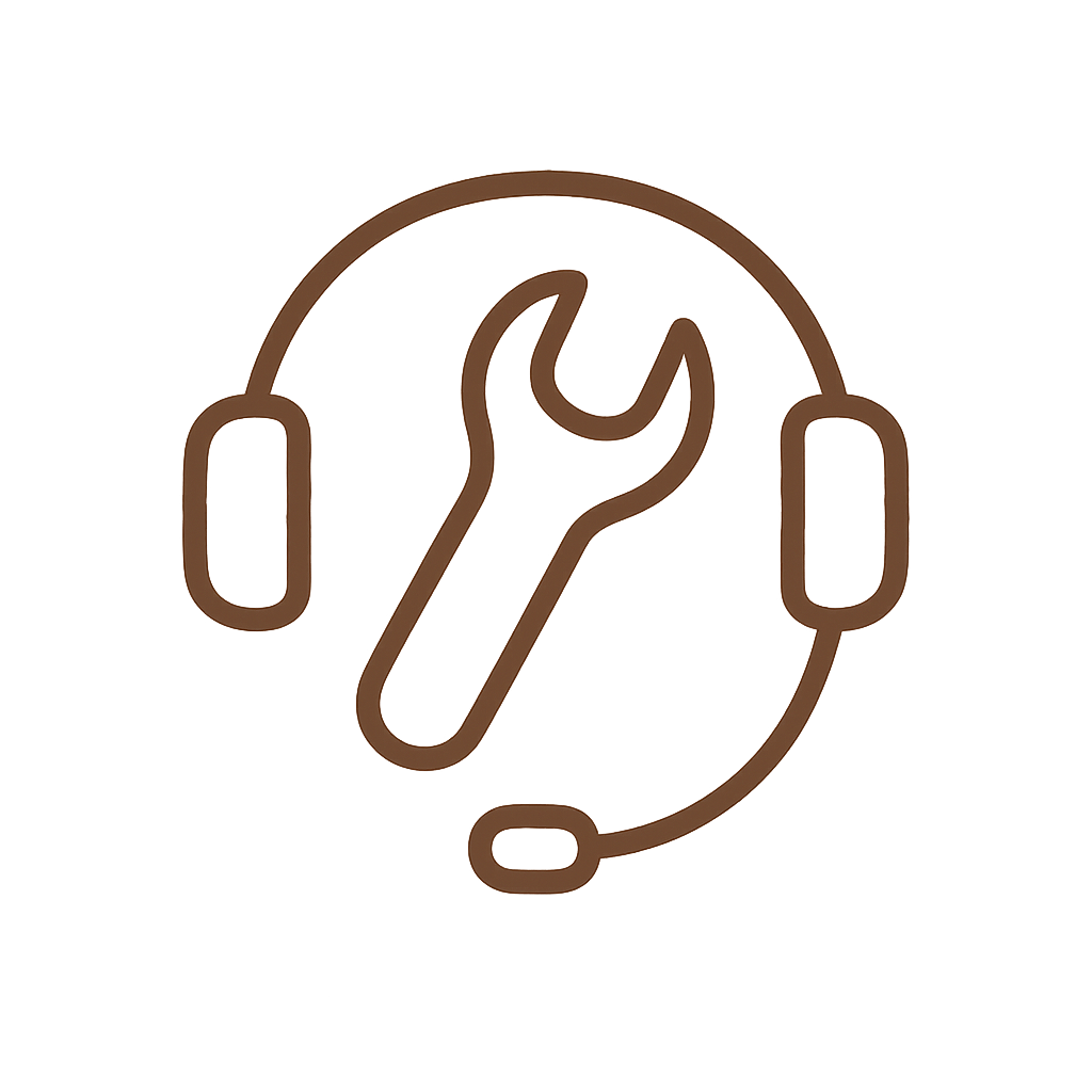 Icon of a headset with a wrench symbol inside on a white background